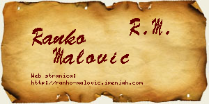 Ranko Malović vizit kartica